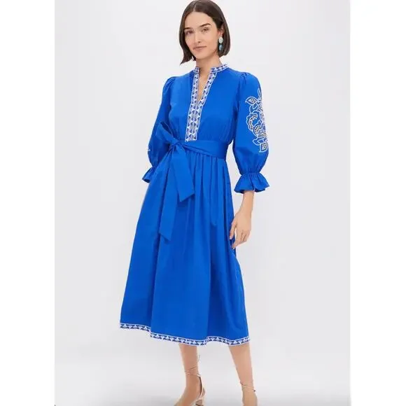 Hyacinth House | Dresses | Hyacinth House Royal Blue With Baby Blue  Embroidery Dowling Midi Dress Sz Xl | Poshmark